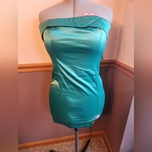 Canton Walker Green Strapless Satin Mini Dress Size M